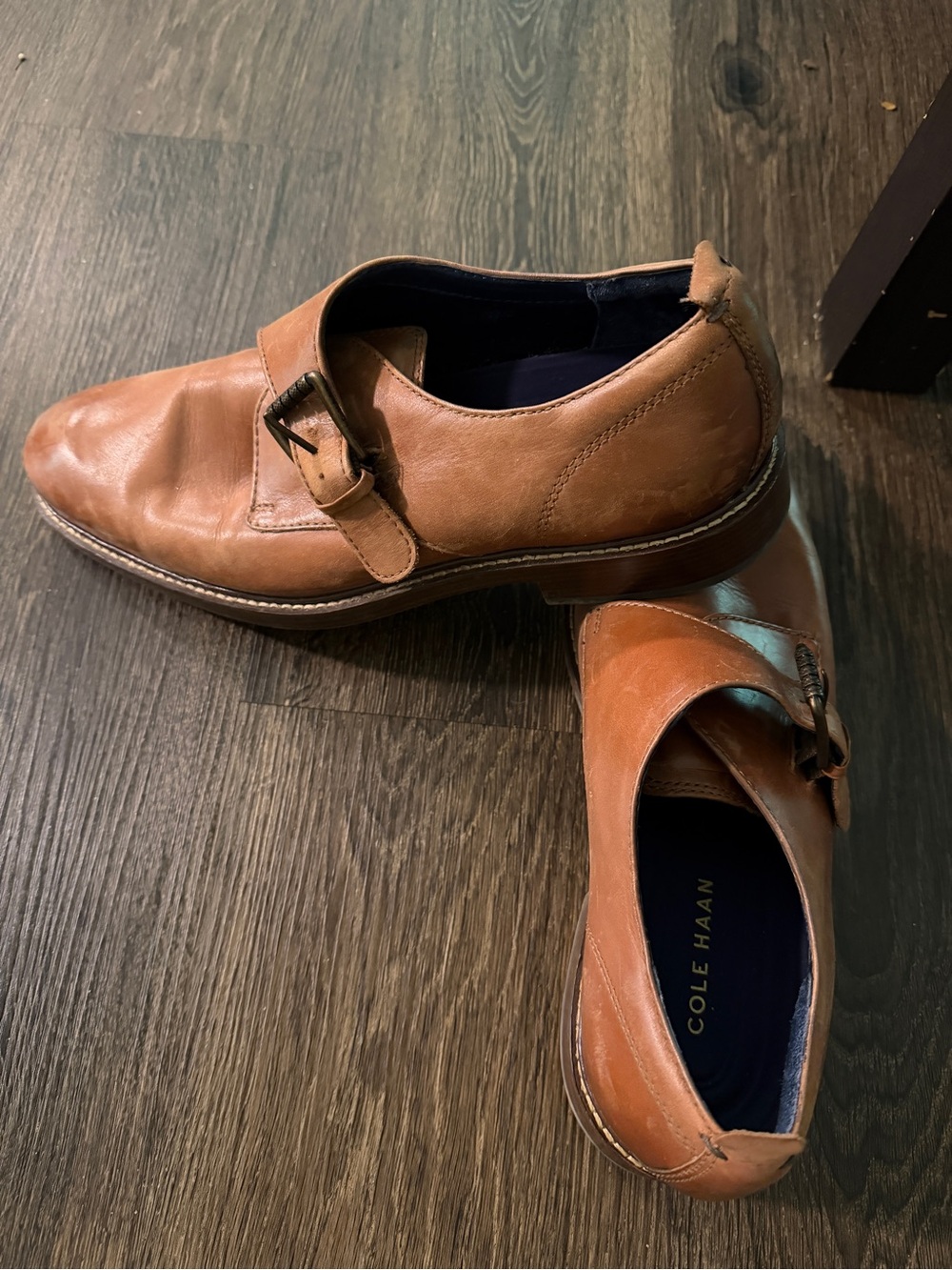 Cole Haan Men's Brown Leather Single Monk Strap Loafers